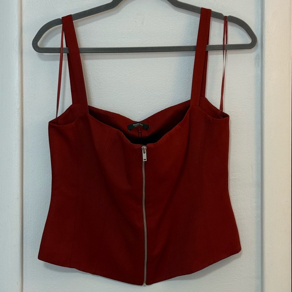 NEW Massimo Dutti Red Zip-Front Crop Top